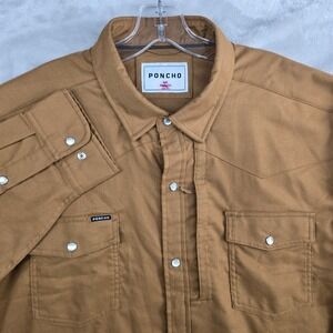 PONCHO Outdoors Palo Duro Flannel Shirt Mens 2XL Reg Fit Camel Brown Pearl Snap